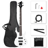 Glarry Burning Fire Electric Bass Guitar HH Pickups w/ 20W Amplifier - White